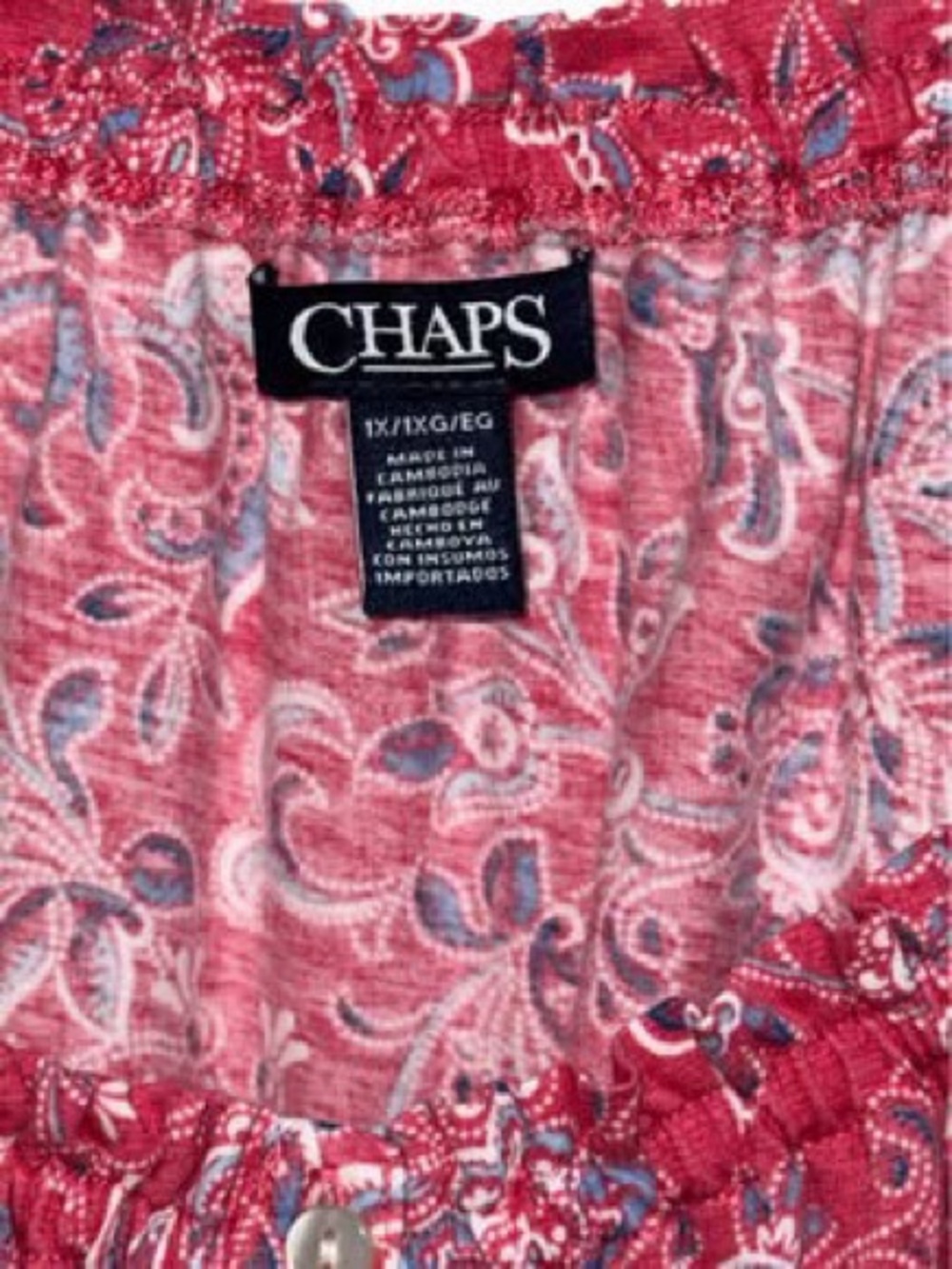 Chaps Red Paisley Short-Sleeve Peasant Blouse Size 1X - Picture 2 of 3
